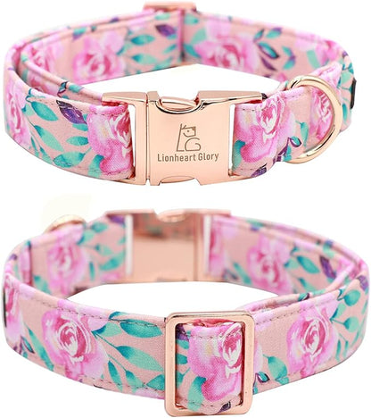 Lionheart Glory Dog Collar, Pink Dog Collar with Flower, Cute Floral Pattern Pet Collar Adjustable Dog Collar for X-Large Dogs