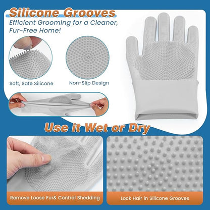 7PCS Pet Grooming Kit for Dogs and Cats，with Storage Bag & Includes Dog Washing Gloveswith High-Density Teeth, Adjustable Handle Dog Shampoo Brush, Dog Finger Toothbrush (Gray)