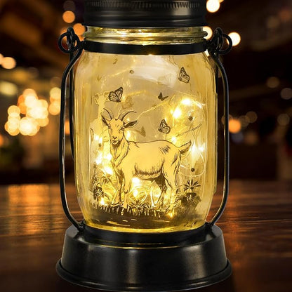 Goat Gifts for Women/Men Goat Solar Lanterns Mom Birthday Animal Lovers Lantern Animal Memorial Lights Solar Garden Decoration for Yard, Patio,Backyard,Porch Torches