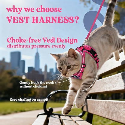 rabbitgoo Cat Harness and Leash for Walking, Escape Proof Soft Adjustable Vest Harnesses for Cats, Easy Control Breathable Reflective Strips Jacket, Coconut Fuchsia,XXS