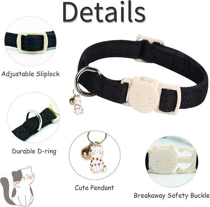 Cat Collar-2 Pack Cat Collar Black and White Linnet with Kitten and Bell Pendant Safety Buckle Adjustable Pet Collar Suitable for Cats Gift to Cats and Small Pets