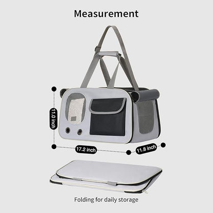 Cat, Dog Carrier for Pets up to 15 lbs, Soft-Sided Collapsible Pet Carrier with Sturdy Base, Roll-up Curtain and Large Storage Bag, Cat Bag for Medium Cats and Small Dogs
