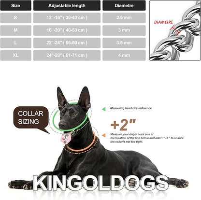 Dog Choke Martingale Collar, Silver Dog Chain Collar Stainless Steel Metal, Silver Dog Collar Adjustable Walking Chew Proof Double Row for Large Small Medium Dogs XL 26'' -28''