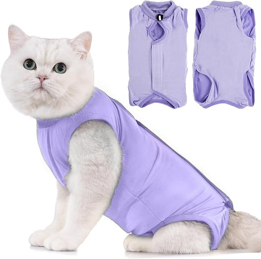 Avont Cat Recovery Suit - Kitten Onesie for Cats After Surgery, Cone of Shame Alternative Surgical Spay Suit for Female Cat, Post-Surgery or Skin Diseases Protection -Purple(S)