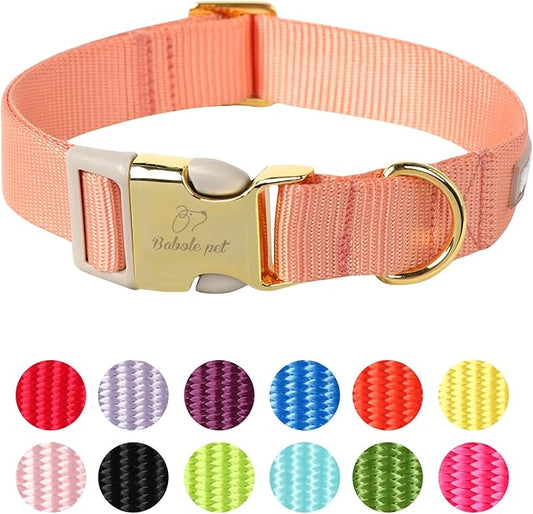 Nylon Dog Collar - Adjustable Orange Soft Webbing Dog Collars for Small Medium Large Dogs Boy Girl Puppy Collar with Safety Metal Buckle XS