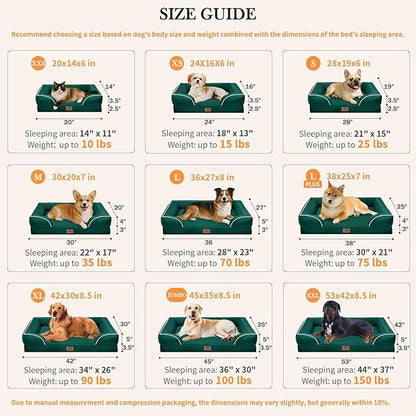 Comfort Expression Orthopedic Dog Bed for Extra Large Dogs 42x30 Inch, Waterproof Supportive Egg Crate Foam XL Pet Bed with Removable Bolsters, Dog Couch with Washable Cover & Non-Slip Bottom, Emerald