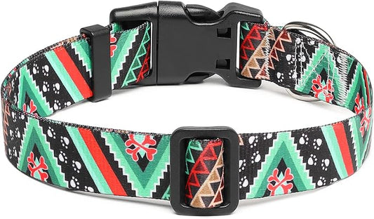 Mercano Adjustable Dog Collar - Special Design Patterns, Soft Nylon Comfortable Durable Pet Collar for Small Medium Large Dogs (S, Ethnic Green)