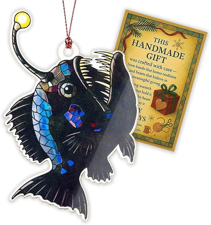Anglerfish Christmas Ornaments 2025, Unique Fishing Ornaments for Christmas Tree, Sea Gifts for Fisherman Men Women Boys Teens, Inner Light Inspirational Decoration for Holiday Display, Ugly Ornament