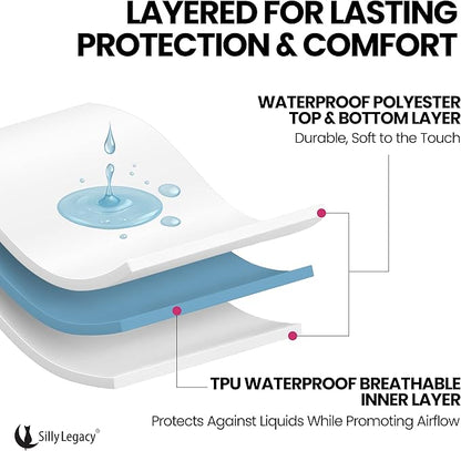 SILLY LEGACY Thin Reversible Waterproof Protective Cover or Liner for Bed or Couch, for Dogs and Cats, Babies; Incontinence, Dirt, Drool (King Size, 100 x 96 inch) (Beige)