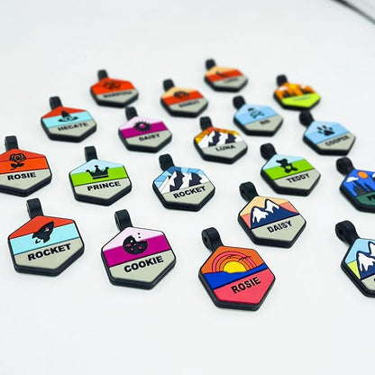 Silent Dog Tag Personalized with 5 Lines of Custom Deep Engraved Durable Soundless Silicone Pet ID Name Tag Hexagon Mountain Blue