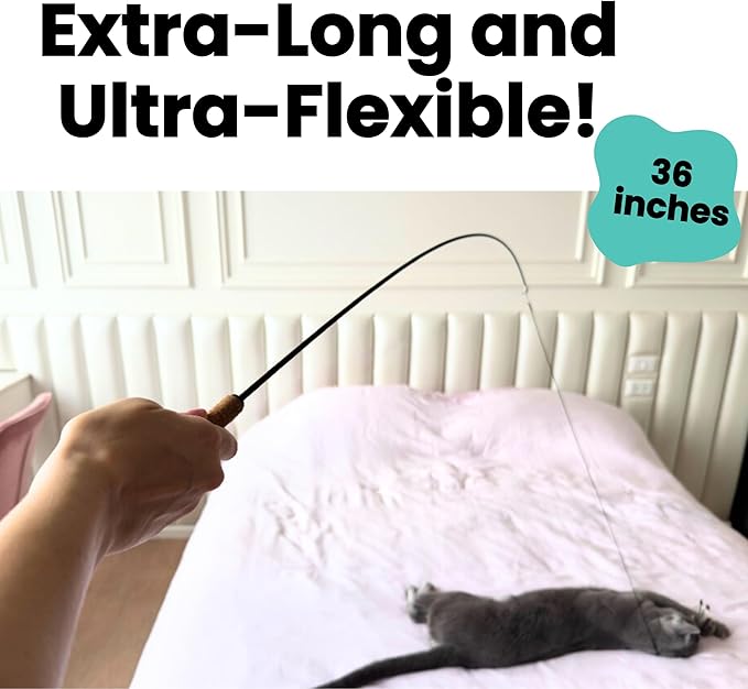 Forever Stick Cat Toys Pack Bundle - The Unbreakable Cat Wand Toy with Extra Cat Wand Strings, Rainbow Ribbons and 6 Feather Toys, Refill Toys Bundle Pack, Replacement Lures Attachment Toys