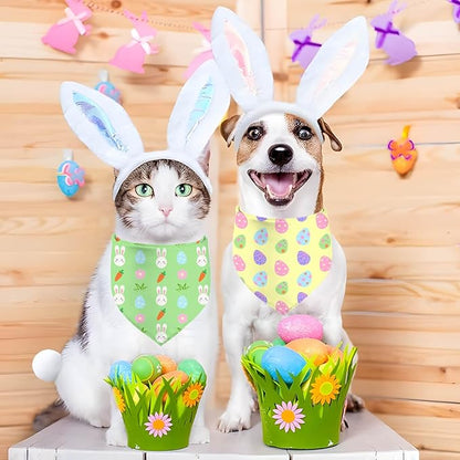 Easter Dog Bandana, 2 Pack Adjustable Holiday Party Birthday Pets Rabbit Easter Egg Bandana Triangle Bibs Cat Scarf Set