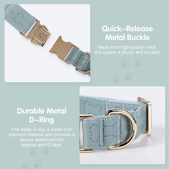 TDTOK Stylish Leather Dog Collar, Comfortable Soft PU Leather Dog Collars for Large Medium Small Dogs with Quick Metal Buckle, Adjustable Pet Collar with Cute Bone Pattern Design (Blue, S)