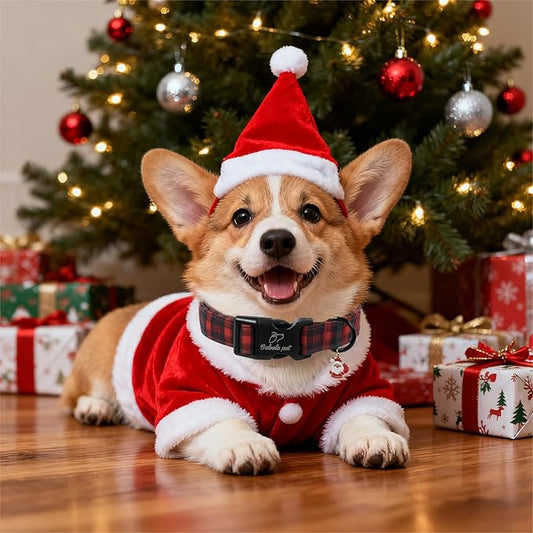Christmas Dog Collar for Small Dogs - Vintage Red Green Tartan Christmas Collars for Dogs, Soft Adjustable Winter Holiday Dog Collars with Quick Release Buckle S