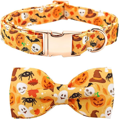 Halloween Dog Collar, Pet Collar Bow Fall Puppy Collar Girl Boy Holiday Collars Gift Bow Cute Soft Puppy Collars for Small Dogs