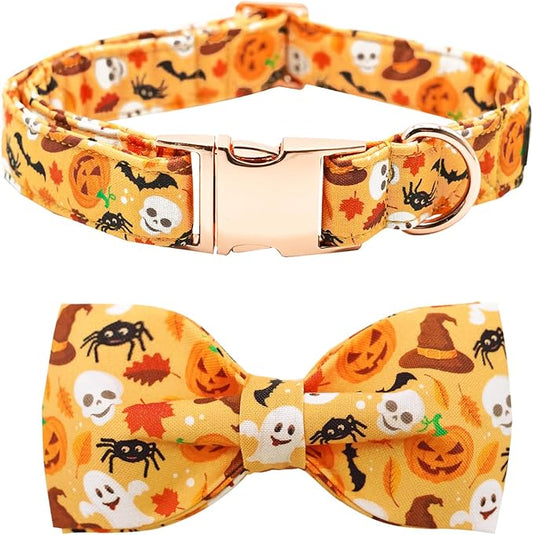 Halloween Dog Collar, Pet Collar Bow Fall Puppy Collar Girl Boy Holiday Pet Collars Gift Bow Cute Soft Puppy Collar for Medium Dogs