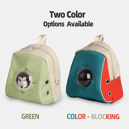 Hamster Carrier, Suitable for Sugar Gliders, Rats, Parrots and Other Small Pets, Breathable Bird Backpack with Transparent Spacecraft (Green)