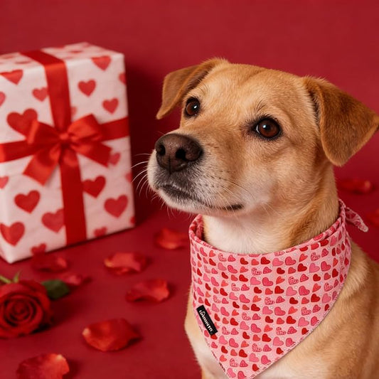 ARING PET Valentine Dog Bandana, Cute Pink Red Pink Pet Bandanas Scarf Triangle Bibs Handkerchief for Puppy Small Medium Large Boy Girl Dogs-L