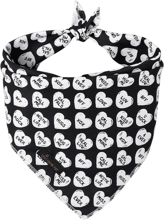 ARING PET Valentine's Day Dog Bandana, Cute Black White Pet Bandanas Scarf Triangle Bibs Handkerchief for Puppy Small Medium Large Boy Girl Dogs-L