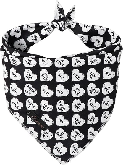 ARING PET Valentine's Day Dog Bandana, Cute Black White Pet Bandanas Scarf Triangle Bibs Handkerchief for Puppy Small Medium Large Boy Girl Dogs-S