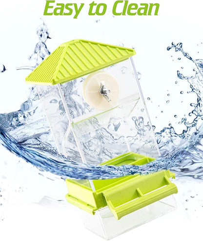 BNOSDM No Mess Automatic Bird Feeder Anti-Splash Bird Feeder Acrylic Transparent Food Container Parrot Cage Accessories for Parakeets Budgies Lovebirds Cockatoos Conures Finches (Green)