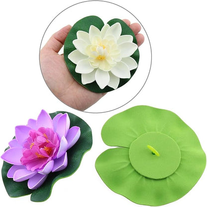 2PCS 10CM/3.94Inch Birdbath Fountain Accessory Lotus Leaf Flower Floating Spray Garden Supply Lotus Decoration Faux Artificial Lotus Flower for Garden Pond and Swimming Pool Decoration
