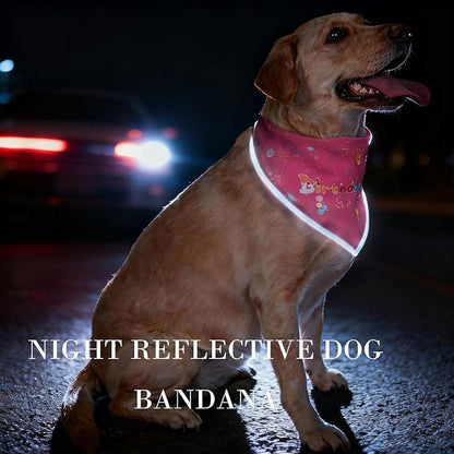 Birthday Dog Bandanas Girl,Pink Reflective Dogs Scarfs for Birthday Party Decorations Supplies for Dogs Pet Accessories,Cat Dogs Triangle Pet Scarves for Small Dogs Outfit,S
