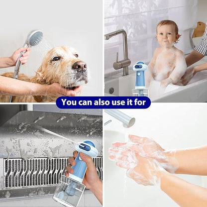 Upgrade Waterproof Electric Dog Shower with Automatic Soap Dispenser, Magnetic Charging Shampoo Frother, and Bubble Machine for Pets - Blue