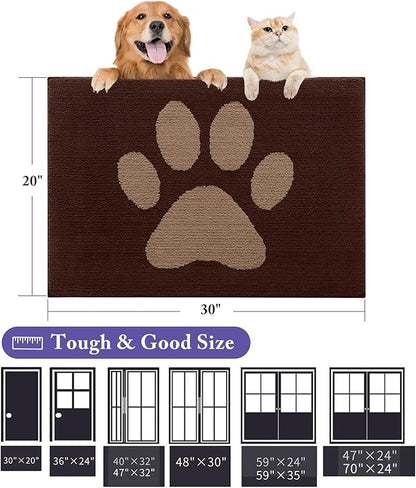 Buganda Dog Door Mat for Muddy Paws, Absorbent Dirt Trapper Non Slip Indoor Doormats, Washable Low-Profile Mat for Mud Dogs, Entryway Carpet for Inside Floor (70x47 Inches, Brown)