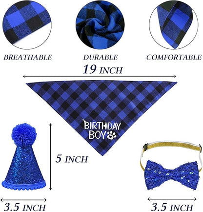 STMK Cat Birthday Decorations, Cat Birthday Hat with Number Bandana Bow Tie Collar for Cats Kittens Apparel Birthday Outfits