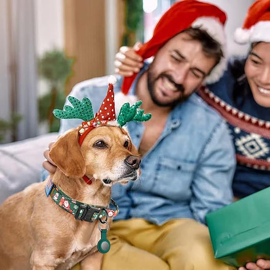 DAGANXI Christmas Tactical Dog Collar, Adjustable Military Training Nylon Dog Collar with Control Handle and Metal Buckle for Medium and Large Dogs, with Patches and Airtags Case (XL, Christmas green)