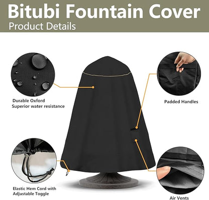 Bitubi Fountain Cover（36"x42"） 600D Oxford Cloth Garden Fountain Statue Protective Cover with Drawstring Waterproof Windproof Fountain Protector,Black