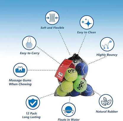 Tennis Balls for Dogs - 12 Pack 2.5'' Durable Non-Toxic Outdoor Dog Toys Balls with Mesh Bag, SGS Certified, Colorful Fetch Toys, Medium Large Breeds (Non Squeaky)