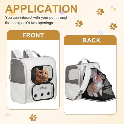 Pet Backpack Carrier, Portable and Ventilated, Oxford Cloth, Dogs Cats and Small Animals Travel Bag 14.17", (White, 1 Pcs), Intended for Hiking/Camping/Traveling