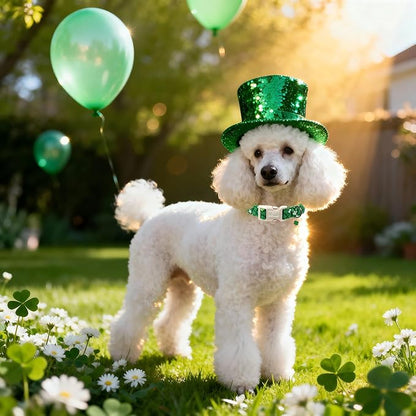 St. Patrick's Day Dog Collar for Small Dogs - Bold Green Lucky Clover Dog Collars, Cute Irish Party Shamrock Puppy Collar, Lightweight Adjustable St. Patricks Day Pet Collars XS