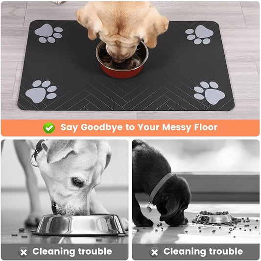 Pet Feeding Mat-Absorbent Pet Placemat for Food and Water Bowl, with Waterproof Rubber Backing, Quick Dry Water Dispenser Mat for Dog and Cat (20"x12", Beige)
