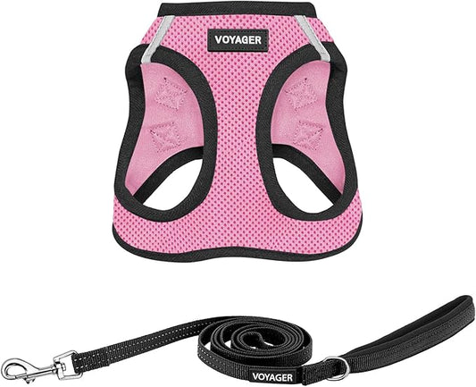 Best Pet Supplies Voyager Step-in Air All Weather Mesh Harness and Reflective Dog 5 ft Leash Combo with Neoprene Handle, for Small, Medium and Large Breed Puppies - 1Pink Base, XL