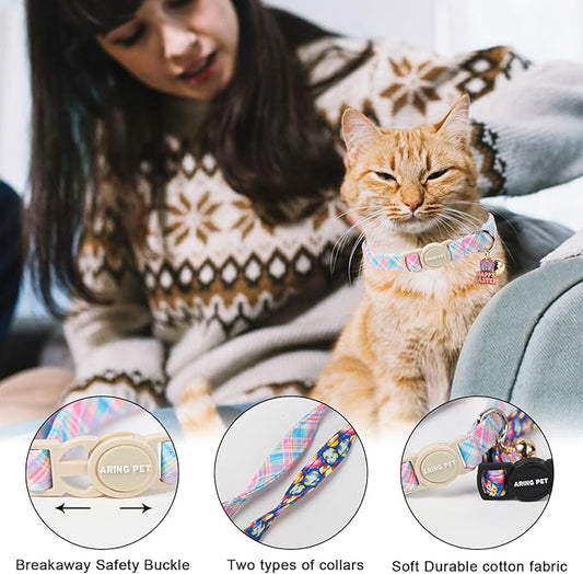 ARING PET 2 Pack Easter Dog Cat Collars, Cute Breakaway Kitten Small Easter Egg Collars with Bells for Girl Boy Cats-Colorful & Purple