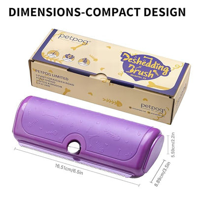 Multi-Pet Deshedding Brush & Shedding Blade for Dogs & Cats, Undercoat Grooming Tool for Short & Medium Fur and Double Coats, Replaceable Metal Blade, Ergonomic Handle, Purple