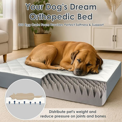 35.5" x 23.5" x 4.7" Large Orthopedic Dog Beds, Waterproof Faux Leather Memory Foam Dog Bed, Egg Crate Foam Support & Non-Slip Bottom Pet Beds for Medium Dogs and Large Dogs, Easy to Clean