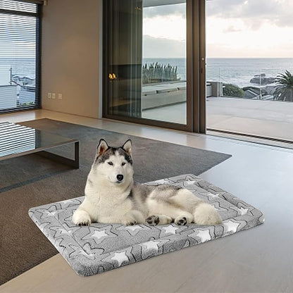 EMPSIGN Dog Crate Pad - Reversible Kennel Mat (Cool & Warm), Machine Washable, Cozy Star Pattern Sleeping Pad for Small Medium Large Dogs, All-Season Pet Bed, Suitable for 36"x24" Dog Crate, Grey