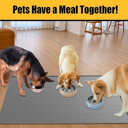 31.8"x23.8" Large Dog Mat for Food and Water, XL Silicone Pet Feeding Mats, Waterproof Dog Bowl Mat with High Edges to Prevent Water and Food Spills, Light Gray