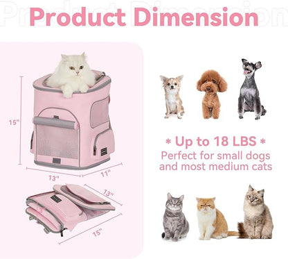 PETSFIT Pet Carrier Backpack with Upgraded Waist Protection, Cat Carrier Backpack Designed for Small Dogs/Cats, Fully Ventilated Collapsible Dog Backpack for Outdoor Traveling Hiking Camping, Pink