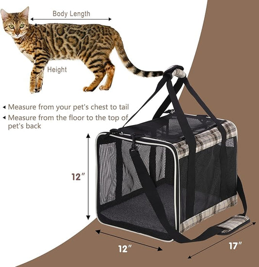 EXPAWLORER Large Cat Carrier Dog Carriers Soft for Small Medium Cats Puppies Up to 20lbs, Airline Approved Pet Carrier Soft-Sided Collapsible Pet Travel Carrier Fit 2 Kitties (Brown)