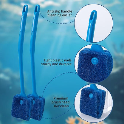 SLSON Aquarium Algae Scraper Double Sided Sponge Brush Cleaner Long Handle Fish Tank Scrubber for Glass Aquariums and Home Kitchen,15.4 inches (4)