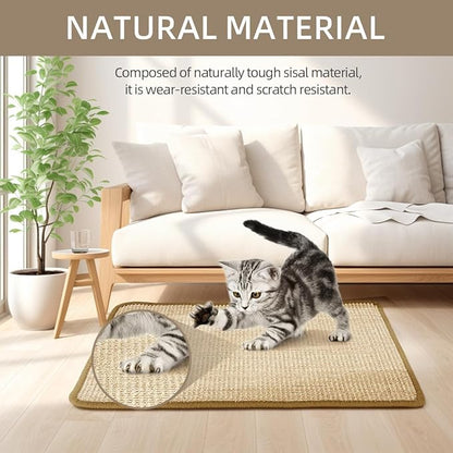 Cat Scratcher Mat [2-Pack], 23.6 X 15.7 Inch, Natural Sisal Cat Scratch Mats, Horizontal Cat Floor Scratching Pad Rug with Sticky Tapes, Protect Couch and Carpets (Natural Color)