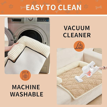 HAOMAIJIA Dog Couch Bed for Large Dogs, Non Slip Pet Couch Covers for Sofa Thick Soft Washable Dog Couch Cover Protector All Seasons Universal Dogs and Cats Bed Mat (Khaki, X-Large)