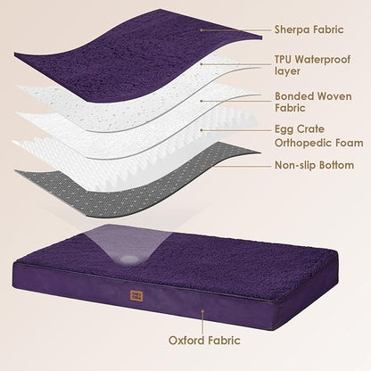 EHEYCIGA Orthopedic XXL Dog Beds for Jumbo Dogs with Removable Washable Cover for Crate, Purple, 47x29
