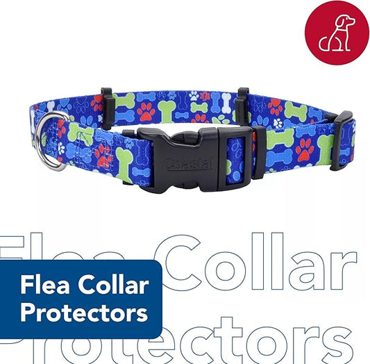 Coastal Pet SecureAway Collar Protector for Flea Collars - Adjustable pet Accessory - Protective Flea Collar for Dogs & Puppy - Multi Bones, 5/8" x 10-14"