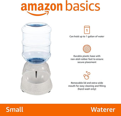 Amazon Basics Gravity Pet Water Dispenser for Cat,Dog,1 Gallon Capacity,Small,Gray,(Pack of 4)